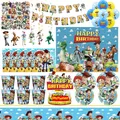 Toy Story – décoration de fête d'anniversaire, vaisselle, gobelets en papier, assiettes, Buzz Lightyear, nappe, ballons d'arrière-plan, fournitures de fête pour enfants