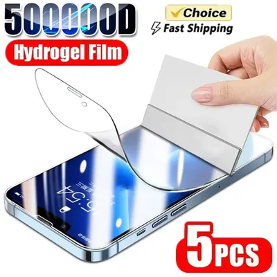 5Pcs Full Cover Hydrogel Film For iPhone 13 12 11 14 15 16 Pro Max Screen Protector For iPhone 12