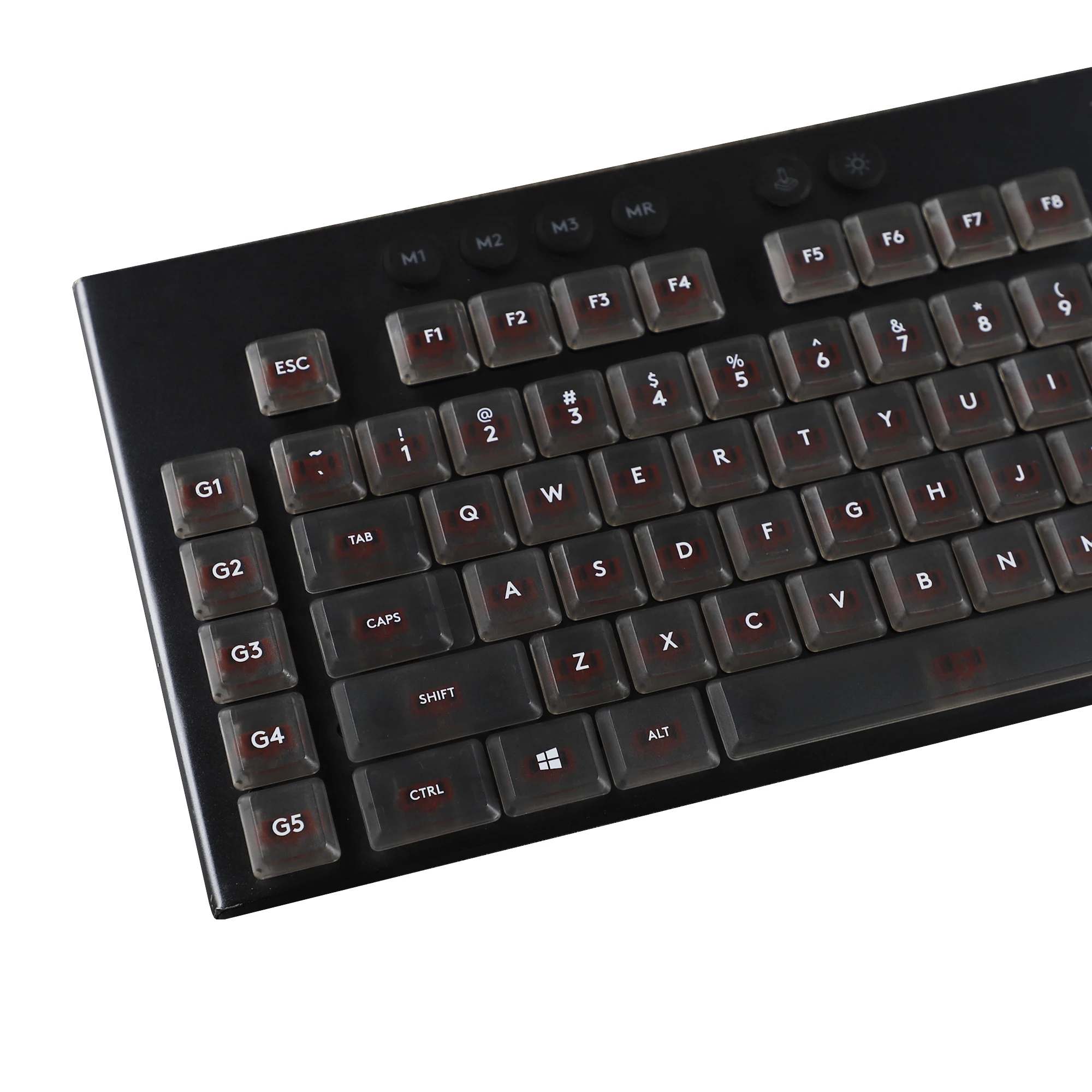 YMDK Schwarz Transparent PC Material Hintergrundbeleuchtete Tastenkappe DIY Kompatibel für Logitech G813 G815 G913 G915 G913 tkl G915 tkl Tastatur Image