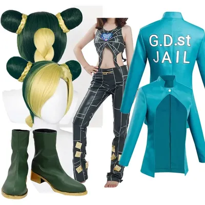 Jolyne Cujoh Cosplay Jojos Anime Fantasy Kostüm Erwachsene Perücke Schuhe Stiefel Outfits Halloween Image