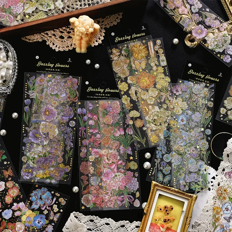 3 stücke Vintage Pflanzen Aufkleber Blumen Goldfolie Aufkleber für Tagebuch Planer DIY Scrap booking Hand Konto Dekor Briefpapier Aufkleber Image