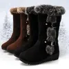 Neue Winter Frauen Stiefel Casual Warme Pelz Mitte Der Wade Stiefel schuhe Frauen Slip-On Runde Kappe keile schnee Stiefel schuhe Muje Plus größe 42