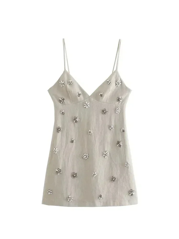 Frauen Chic Mode Ärmelloses Lnlay Mini Kleid Vintage Dünnen Trägern Sommer Weibliche Kleider Vestidos Mujer Image