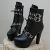 Frauen Stiefeletten Plattform Rot Gelb Weiß Lace Up High Heels Kurze Boot Weibliche Schnalle Herbst Winter Sexy Männer Schuhe Große Größe