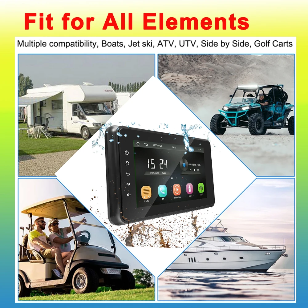 8 Zoll wasserdichter ip6x Marine Multimedia-Player mit kabellosem Carplay Android Auto perfekt für Marine ATV Boot Golf wagen Image