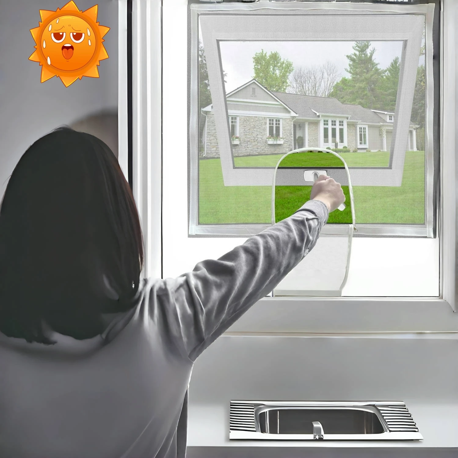 Verstellbarer Fenstergitter mit Reißverschluss, DIY, mückensicheres Seil, zu öffnende Anti-Mücken-Fenstergitter, Netz, Anti-Insekten-Luft-Tüll