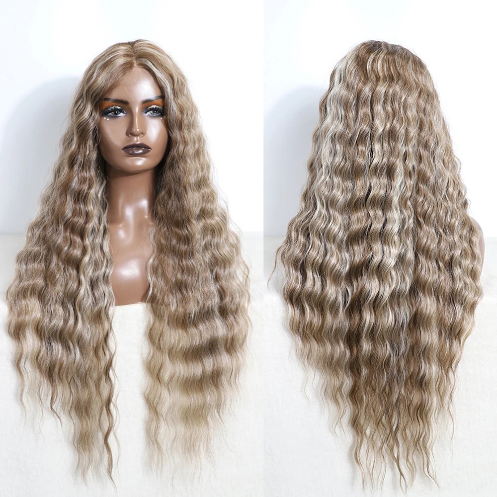 Synthetische Spitze Front Perücke Baby Haar Perücke lange gewellte 30 "Spitze Perücke für Frauen Spitze Front Perücke Klavier Farbe Ombre blonde Perücke Cosplay Perücke Image
