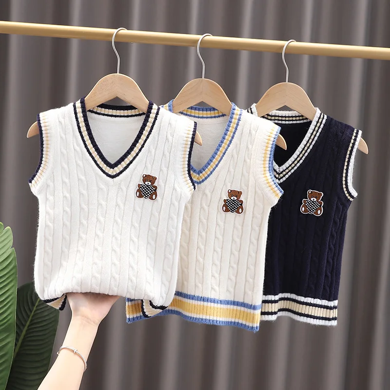 Kinder Stricken Weste Baby Frühling Herbst Adrette Weste Cartoon Casual V-ausschnitt Weste Koreanischen Stil Vielseitige Weste