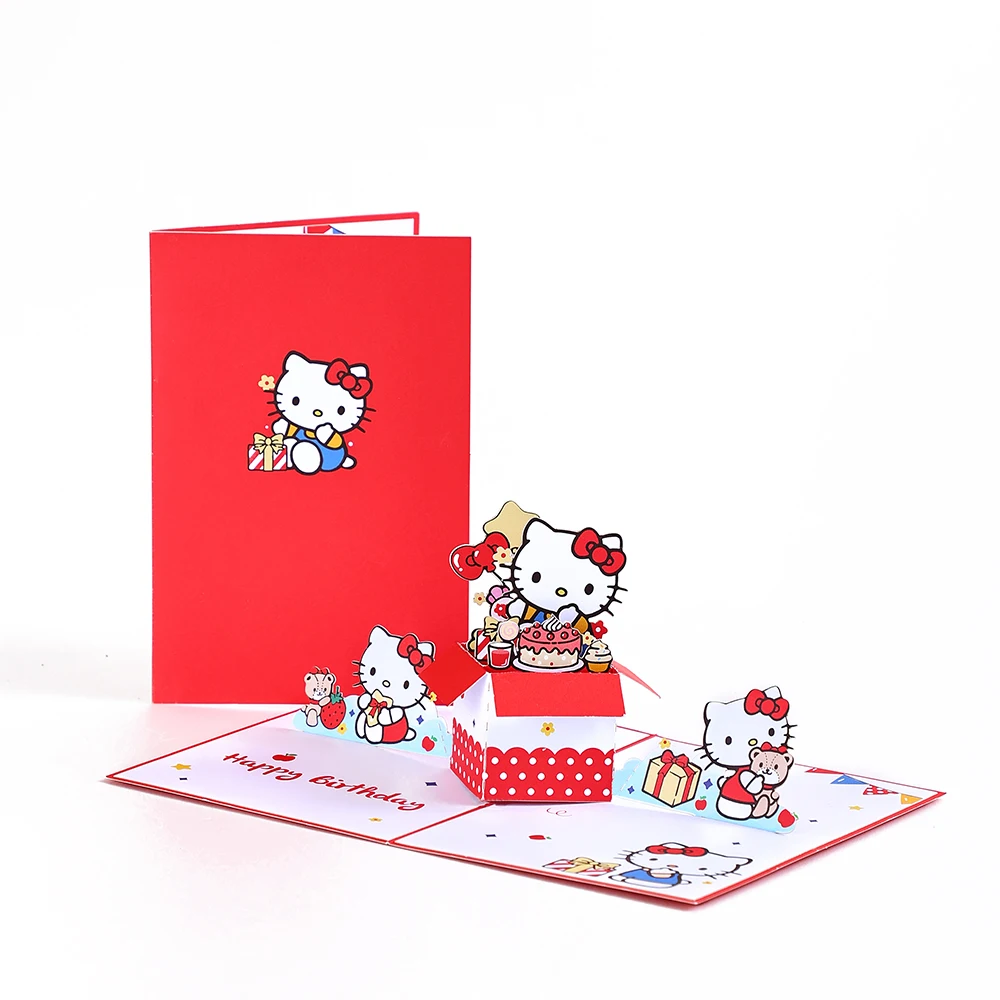 Hello Kitty Grußkarte My Melody Anime Geburtstags-Grußkarten mit Umschlag, süße Geburtstagsgeschenke für Kinder, Eltern, Paare Image