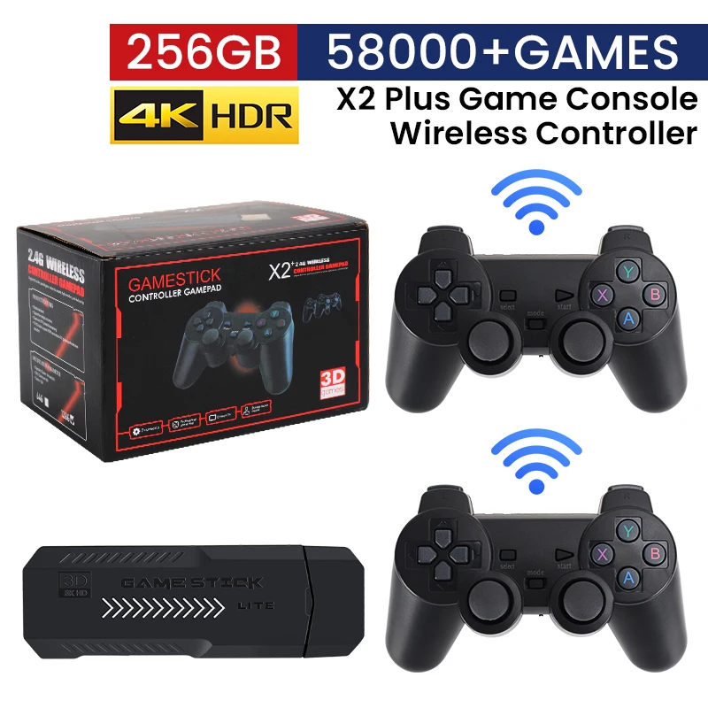 X2 plus Game Stick 4k HD-Videospiel konsole 2,4g Double Wireless Controller Game Stick für n64/psp/ps1/gba