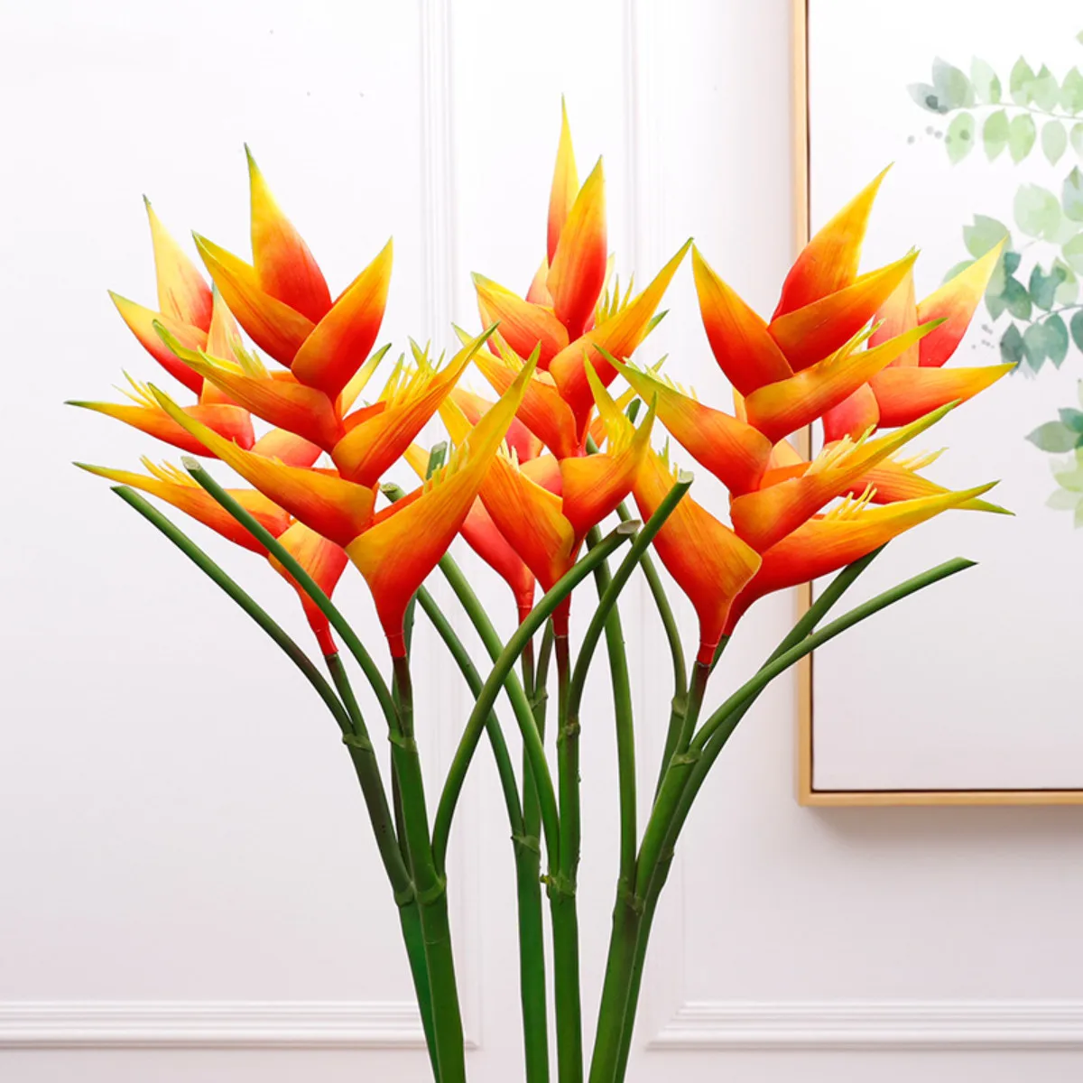 Großer Paradies vogel Heliconia Stiel künstliche Blumen, 1 Stiel 7 Blüten blätter gefälschte Blumen dauerhafte Blume, Grün pflanzen innen Image