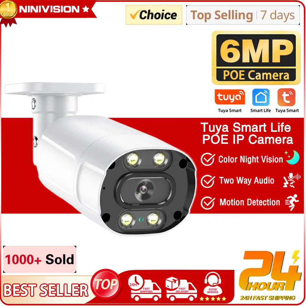 Smart life 6MP CCTV POE IP Sicherheit Kamera Outdoor farbe nachtsicht 5MP Kugel Überwachung Kamera Tuya 2 Weg audio IP Cam Image
