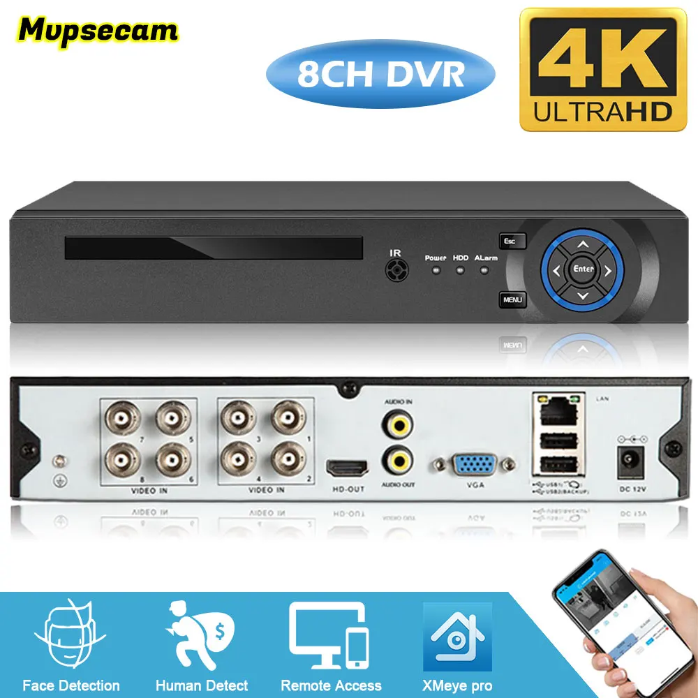 Xmeye pro 4k 8mp sicherheit cctv dvr smart gesichts erkennung 8ch 6 in1 8m-n h.265 hybrid video recorder für ahd tvi cvi kamera onvif Image