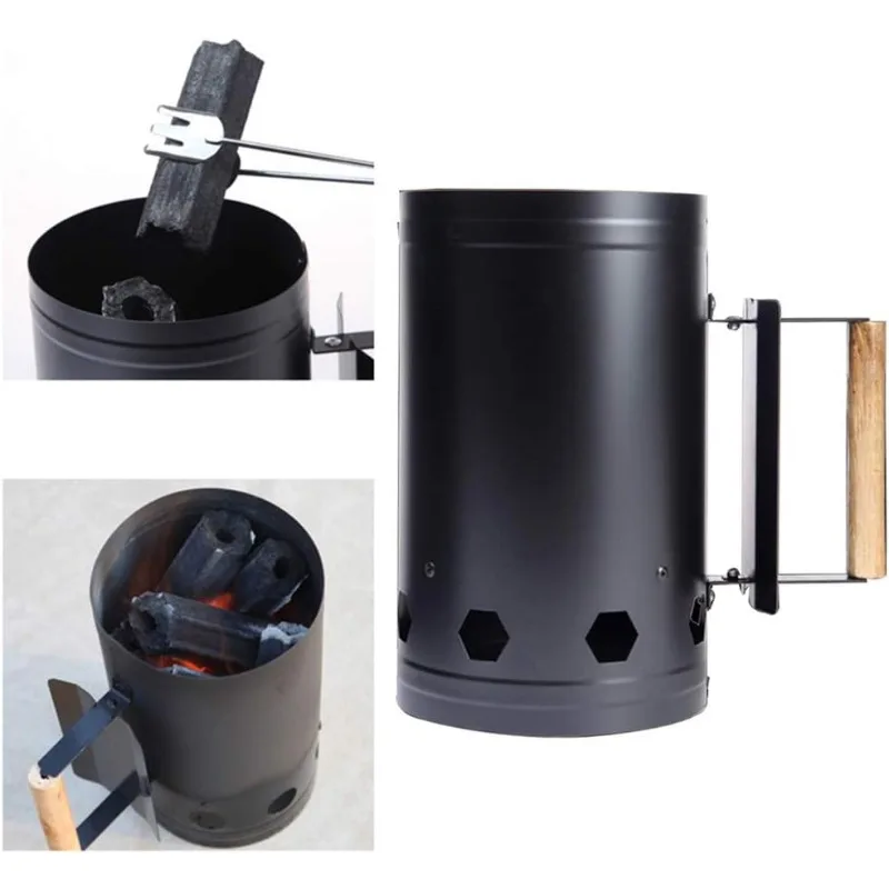 Grill Feuer Starter Edelstahl Grill Holzkohle Brenner Tragbare Griff Zündung Barrel Camping Picknick Kochen Herd Haube Image