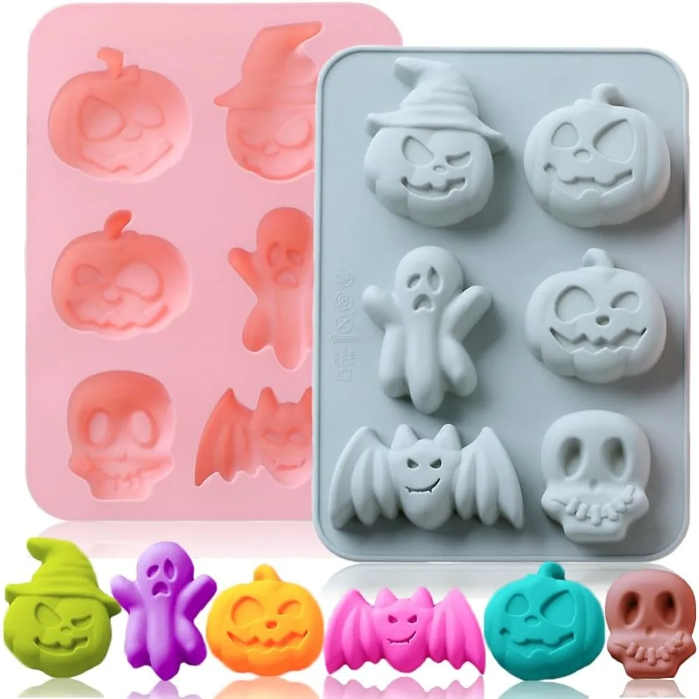 2PCS Halloween Silikon Kuchen Form Kürbis Fledermaus Schädel Geister Form Backform für Party DIY Cookies Schokolade, Der Kit für Kinder Image