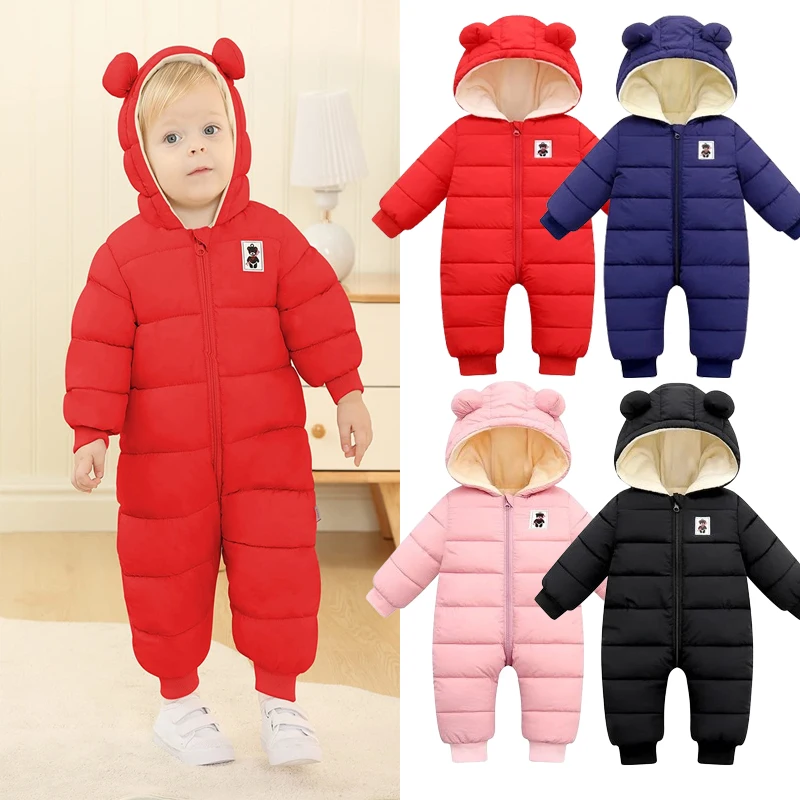 Baby Geburtstag Kleidung Winter Dicke Warme Overall Säuglingsspiel Mit Kapuze Outdoor Kleidung Warme Daunen Jacke Baby Casual Overalls Image