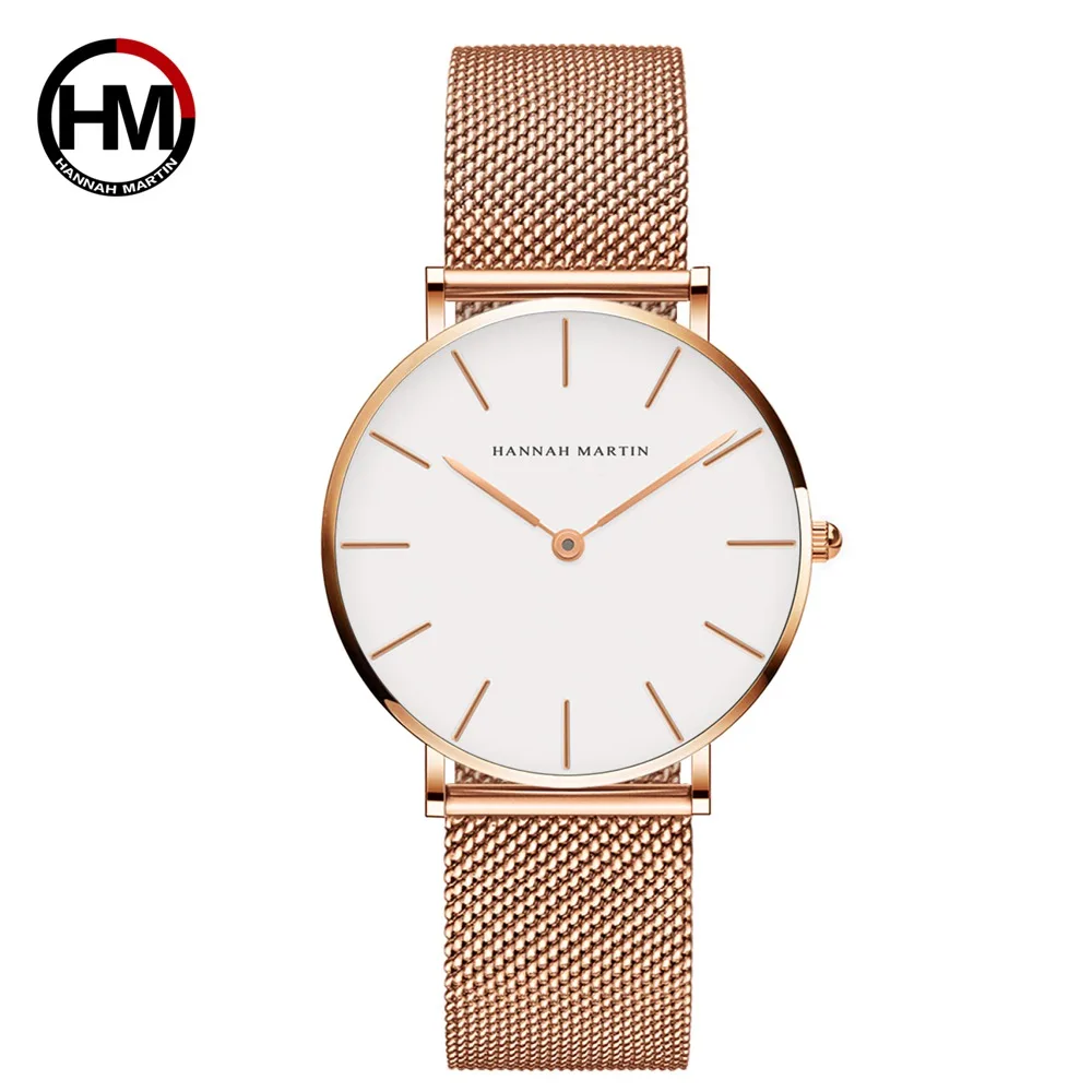 Hannah Martin Top Marke Luxus Uhren Frauen Edelstahl Mesh Gürtel Uhr Japan Quarzwerk Uhr Damen Armbanduhr Image