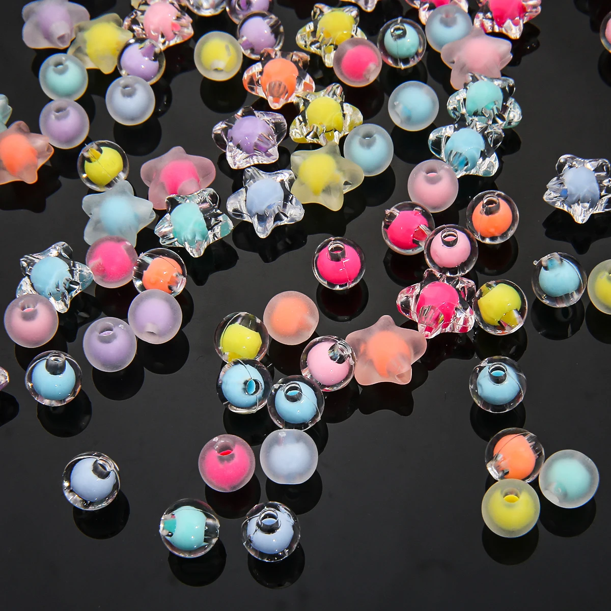 About83-100pcs transparente pentagonale runde Acryl perlen mit Mittel perlen, hand gefertigtes gewebtes Armband, Haars eil, Perlen material Image