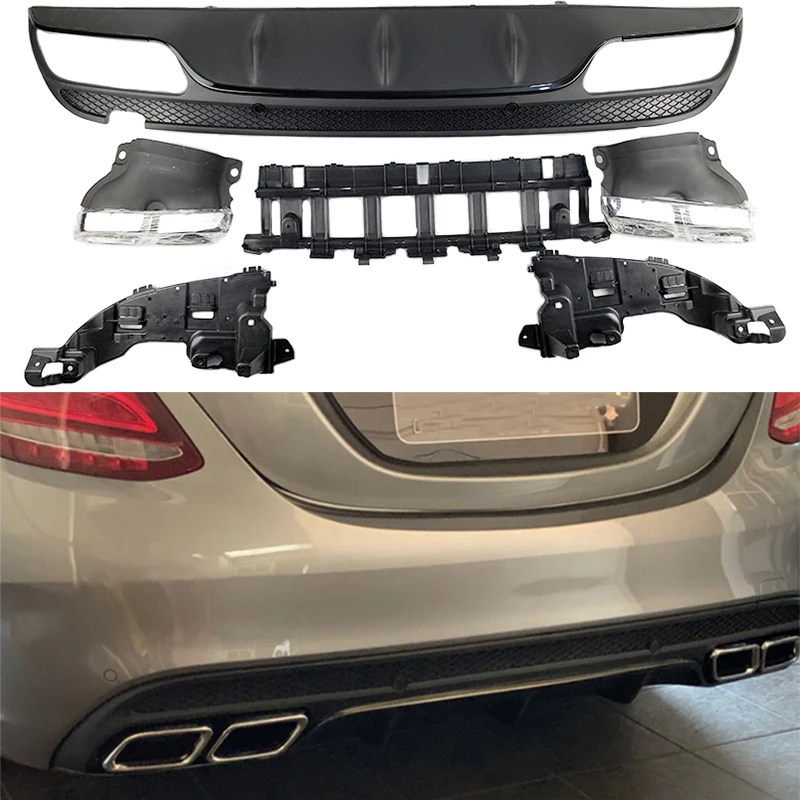 Hinten Stoßstange Diffusor Lip mit Abgas fit für Mercedes Benz C-Klasse W205 4-Tür Sport C200 C250 c300 C350 C400 C43 2015-2018 Image