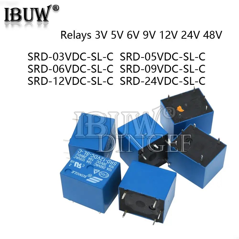 Relais SRD-03VDC-SL-C SRD-05VDC-SL-C SRD-06VDC-SL-C SRD-09VDC-SL-C SRD-12VDC-SL-C 3v 5v 6v 9v 12v 24v 48v 10a 250vac 5pin Image