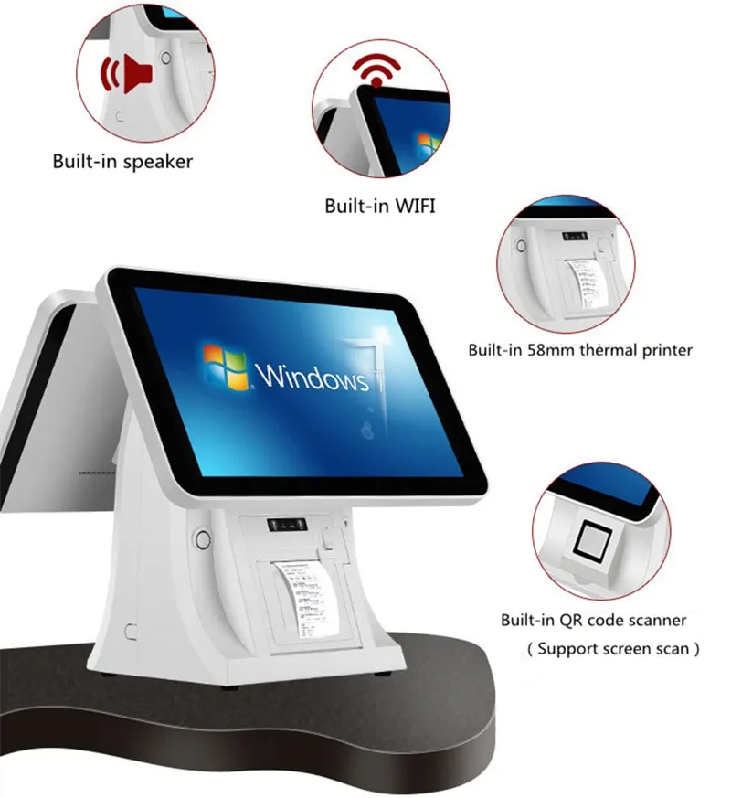 Touch-POS-System-Terminalmaschine, 15 Zoll Touch-Panel-LCD-Monitor mit kleinem Kundendisplay, integriert mit 58-mm-Drucker Image