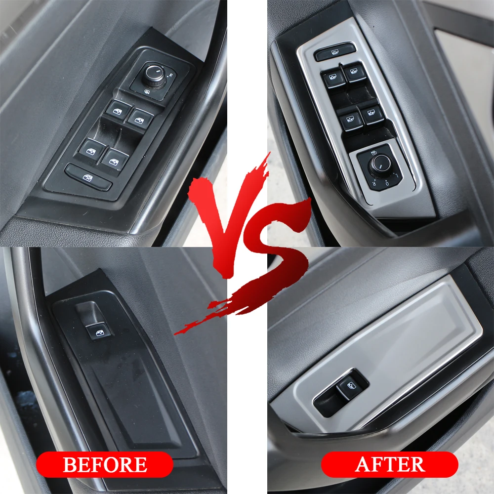 4 Stücke Edelstahl LHD Autofenster Lift Button Panel Rahmenabdeckung Aufkleber für VW Volkswagen T-roc Troc 2018 - 2023 Zubehör Image