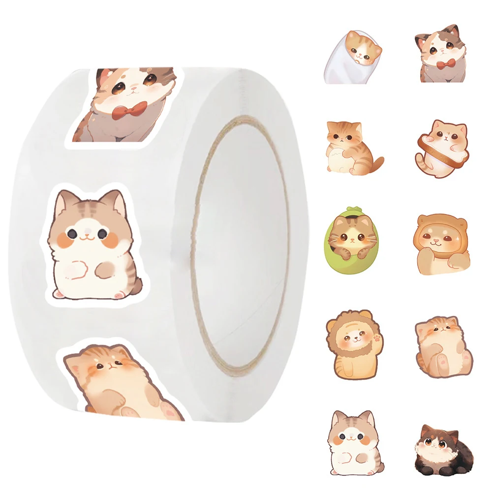 500 stücke/Rolle Cartoon großes Auge niedliche Katze Aufkleber für Klassen zimmer Gepäck Notebook Pad Kühlschrank Geschenk Siegel Etiketten Spaß für Kinderspiel zeug Image