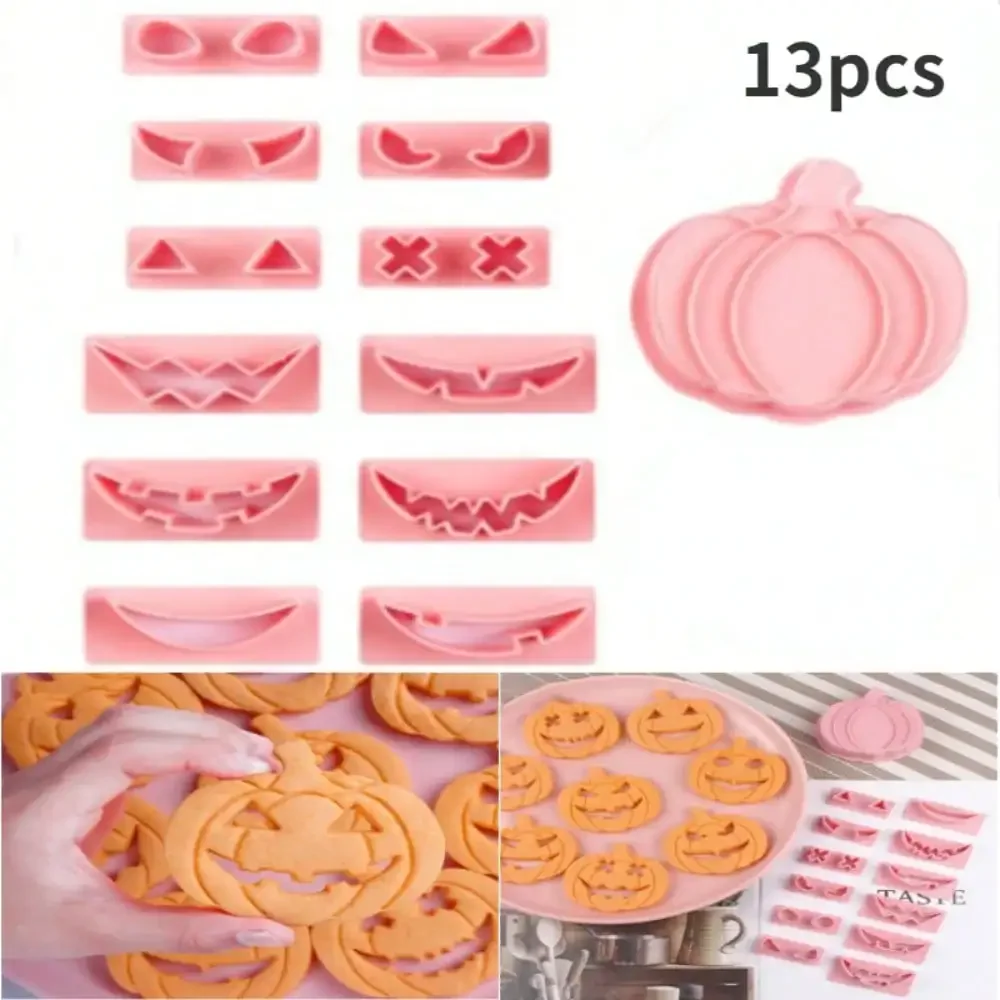 Halloween-Kürbis-Ausstechformen mit austauschbaren, lustigen Ausdrügen, hohlen Gesichtern, Fondant-Embosser, Stempel, Keksformen Image