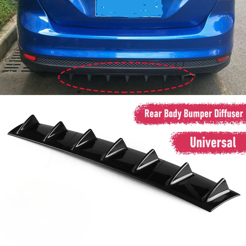 Auto nach abs Kunststoff 7-Kopf Universal schwarz/Holzkohle Korn 7 Fin Shark Fin Stil Hecks toß stange Lippen Chassis Diffusor Spoiler Image