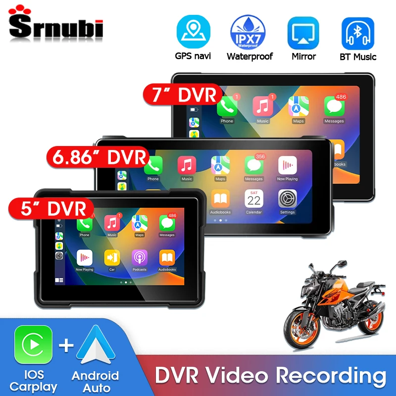 Srnubi 5 "/7" Motorrad DVR drahtlose Apple Carplay Android Auto Navigation GPS Dual Bluetooth tragbare Kamera Recorder Bildschirm Image