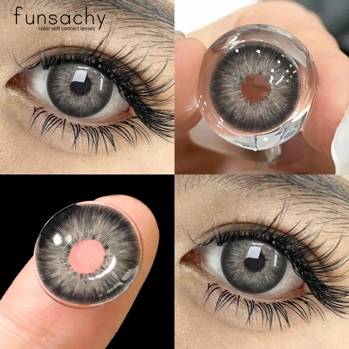 FUNSACHY Farbkontaktlinsen für Augen, 1 Paar, graue modische Kosmetiklinsen, grüne Pupillen, graue natürliche Augenkontaktlinsen für Damen Image