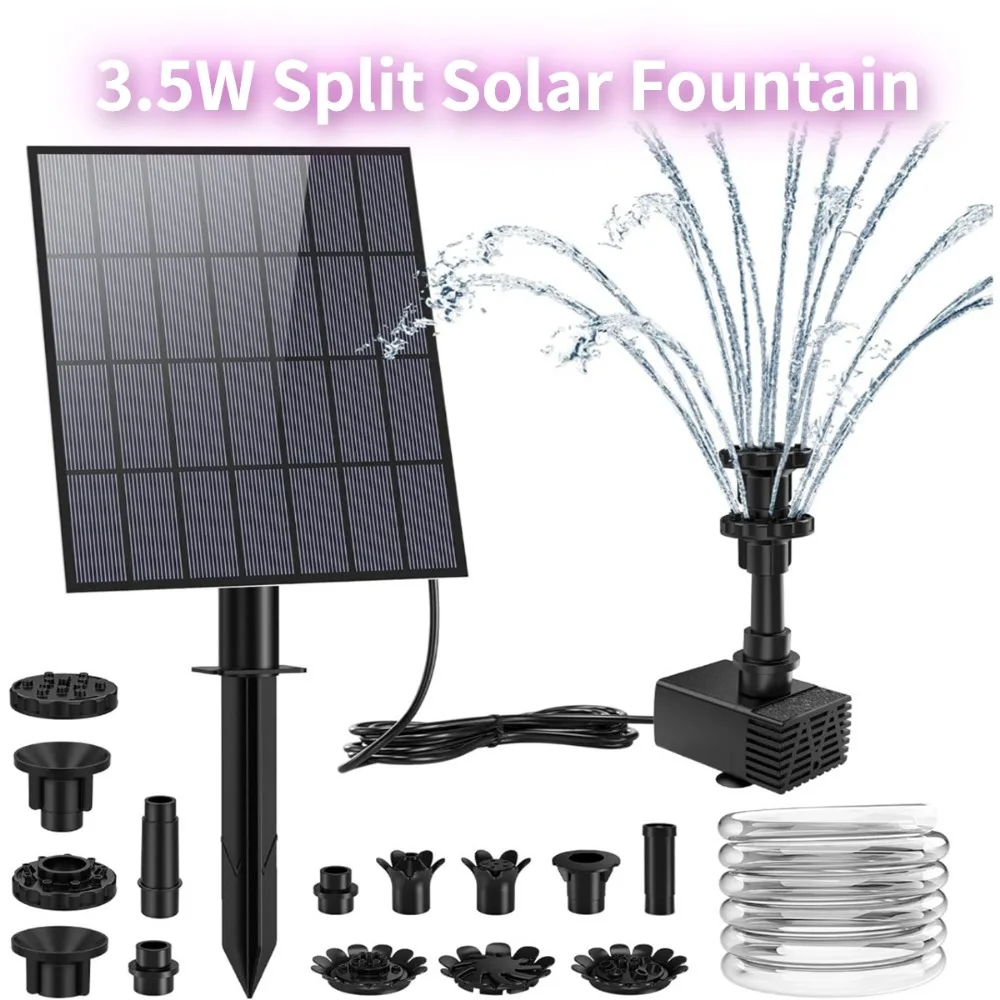 3,5 W geteilter Solarbrunnen mit mehreren Düsen, DIY-Solarwasserpumpe, 4,9 Fuß Wasserleitung für Solarbrunnen im Gartenteich