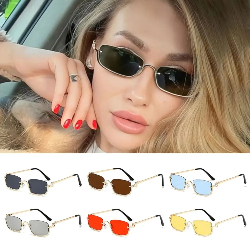 Kleine quadratische Damen Sonnenbrille Metall Halb rahmen Sonnenbrille Vintage Sonnenbrillen trend ige schmale Hip Hop Brillen Image