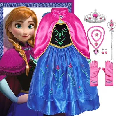 Disney Halloween Gefrorene Anna Prinzessin Kostüm Kinder Mädchen Phantasie Geburtstag Party Kleid Prinzessin Kleid Karneval Party Kinder Kleidung Image