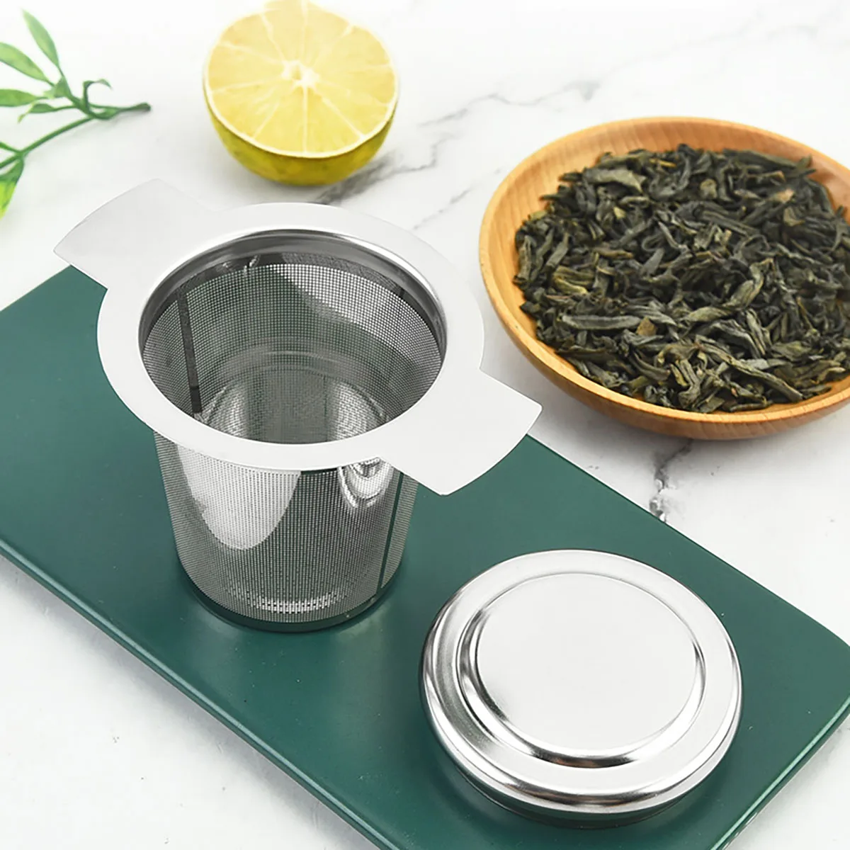 1pc Doppel Griffe Edelstahl Tee-ei Mit Deckel Fein Mesh Kaffee Filter Teekanne Tasse Hängen Lose Blatt Tee Sieb kitch Image