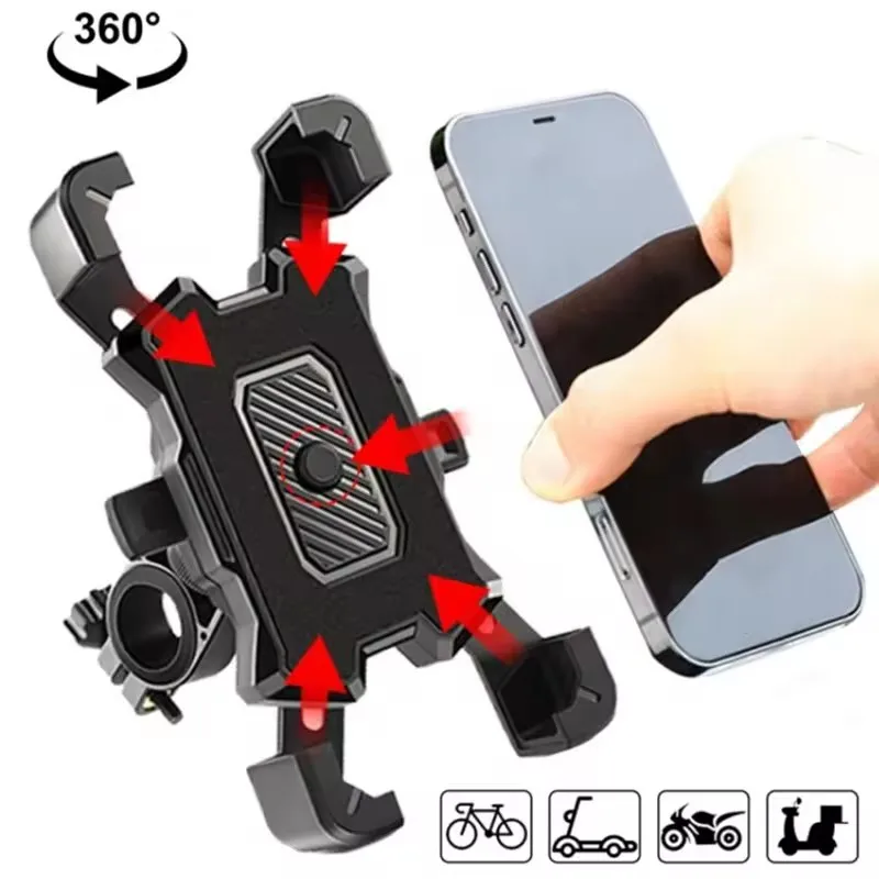 360 ° Supporto per telefono per bici con rotazione Supporto per telefono per moto Manubrio per bicicletta Morsetto per telefono cellulare compatibile per telefoni da 4,5-7 pollici