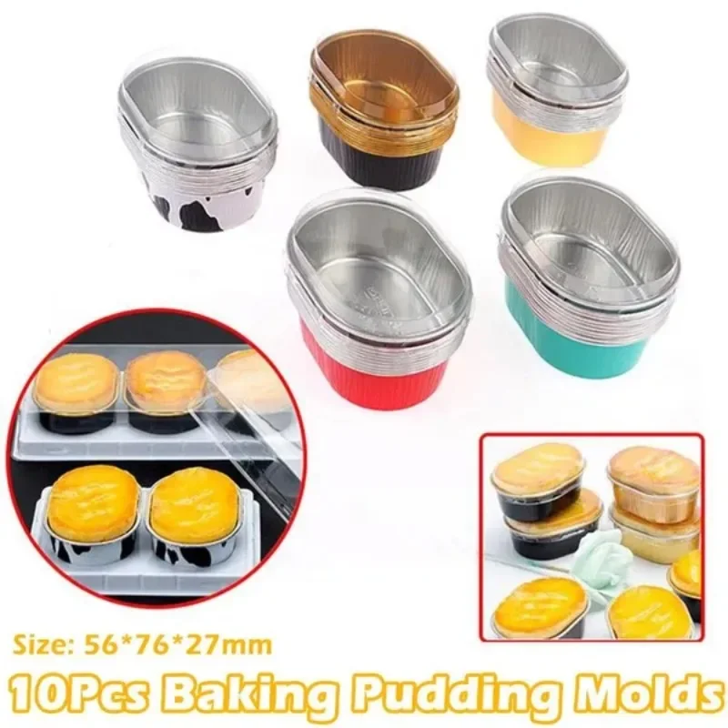 10 Stück ovale Folie Backformen DIY Back pudding Tassen hitze beständige Deckel Kuchen becher halb gekochte Käse formen Image