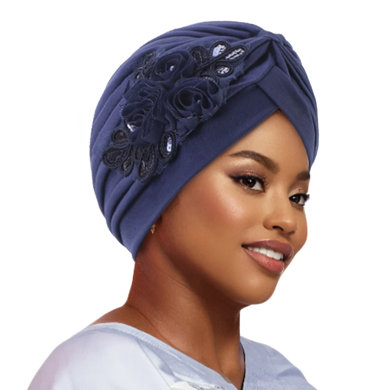 Blume Dekoration Turban Einfarbig Für Frauen Mode Haar Tragen Kopf Wrap Damen Kopfbedeckung Krebs Hüte Indien Kappe Bandana Neue Image