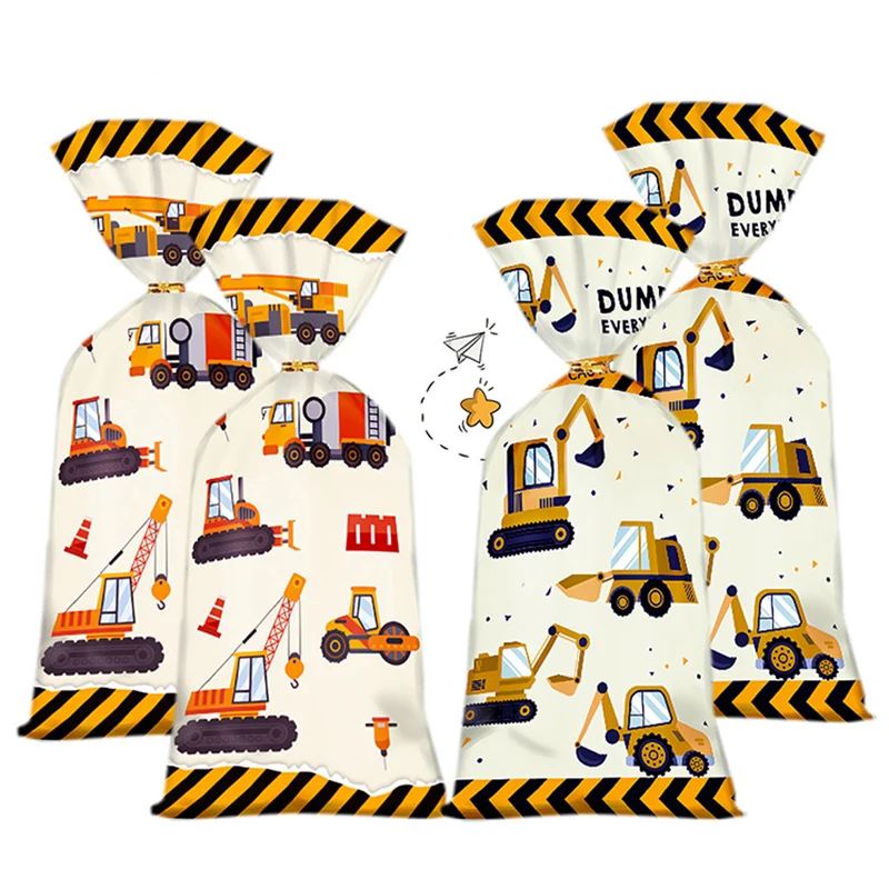 50 stücke Bau Kunststoff Süßigkeiten Taschen LKW Thema behandeln Keks Geschenk Tasche Bagger Engineering Fahrzeug Geburtstags feier Lieferungen Image