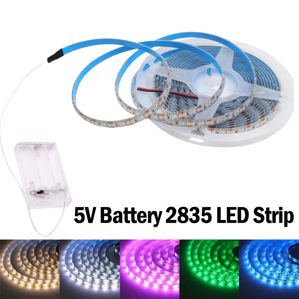 5V Batterie LED-Streifenlicht SMD2835 60LEDs Flexibles LED-Band Klebeband Wasserdichtes Lichtschlauch für TV-Hintergrundbeleuchtung Schranklampe