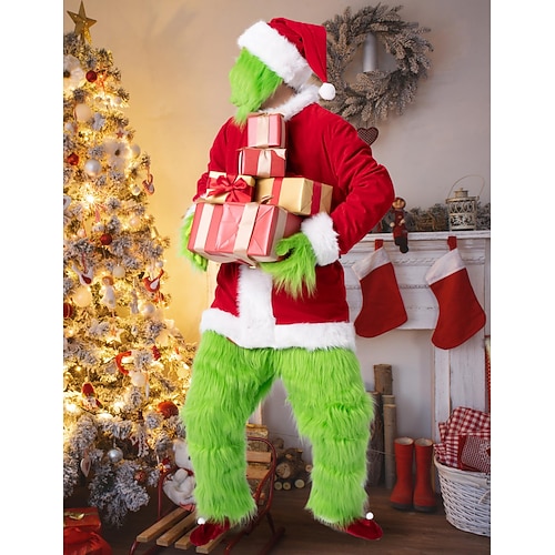 Tenues Costumes de cosplay Monstre vert à fourrure pour Homme Adulte Noël Halloween Carnaval la veille de Noël Soirée Fête Réveillon du nouvel an