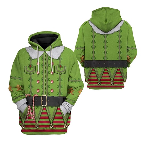 Pull de Noël Sweat à capuche Déguisement d'elfe Pull Elfe Impression 3D Noël Spéciale pour Couple Homme Femmes Adulte Noël Carnaval Mascarade Vacances Soirée Noël Haut
