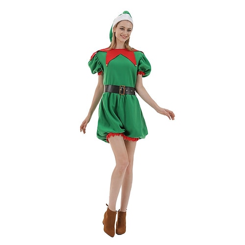Robe Robe De Noël Fantaisie Elfe Noël pour Femmes Fille Enfant Adulte Noël Nouvel An la veille de Noël Soirée Noël Réveillon du nouvel an Robe Chapeau