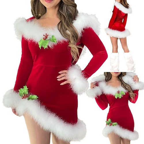 Robe de Noël Costumes de père noël père Noël Mrs. Claus Fête costumée Déguisement Cosplay pour Femmes Adulte Noël Mascarade Soirée Fête Robe