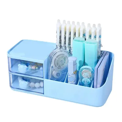 Table Top Storage Box Cartoon Divided Stationary Organizer Cute Desk Accessories Space Saving