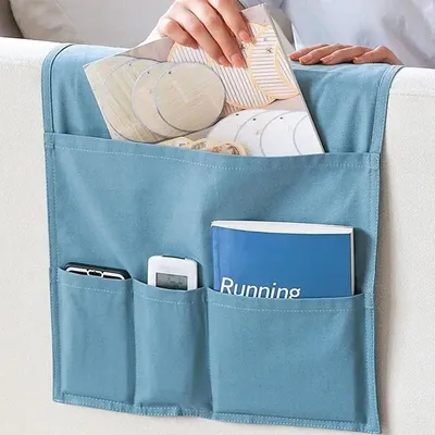 Sofa Organizer Remote Control Holder Non-Slip Canvas Arm Chair Caddies With 5 Pockets For Sofa