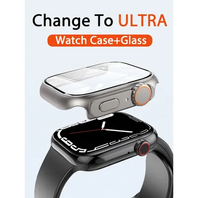 Glass+PC Firm Cover for Apple Watch Case 44mm 40mm 45mm 41mm Appearance Upgrade 49mm Turning into
