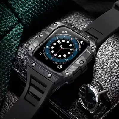 Luxury Carbon Fiber Case for Apple Watch 8 45mm Band 41mm Rubber Strap for apple watch SE 6 5 4 44mm