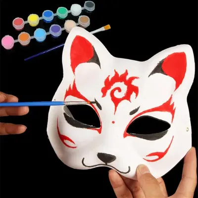 10pcs Paper Blank White Mask Halloween Cosplay Cat Foxs DIY Paintable Half Face Mask Animal Costume