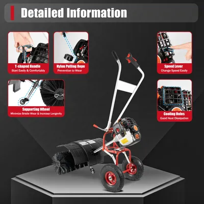 2-Stroke 52cc HandHeld Gas Power Sweeper Broom Cleaning Driveway Turf Snow Sweeping Grass Device